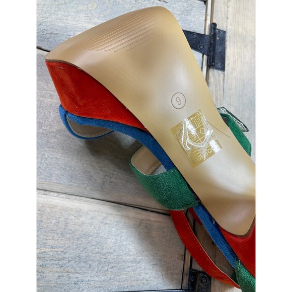 9M New Q by Esquire Bright Party Heels Orange Green Blue - Picture 6 of 8